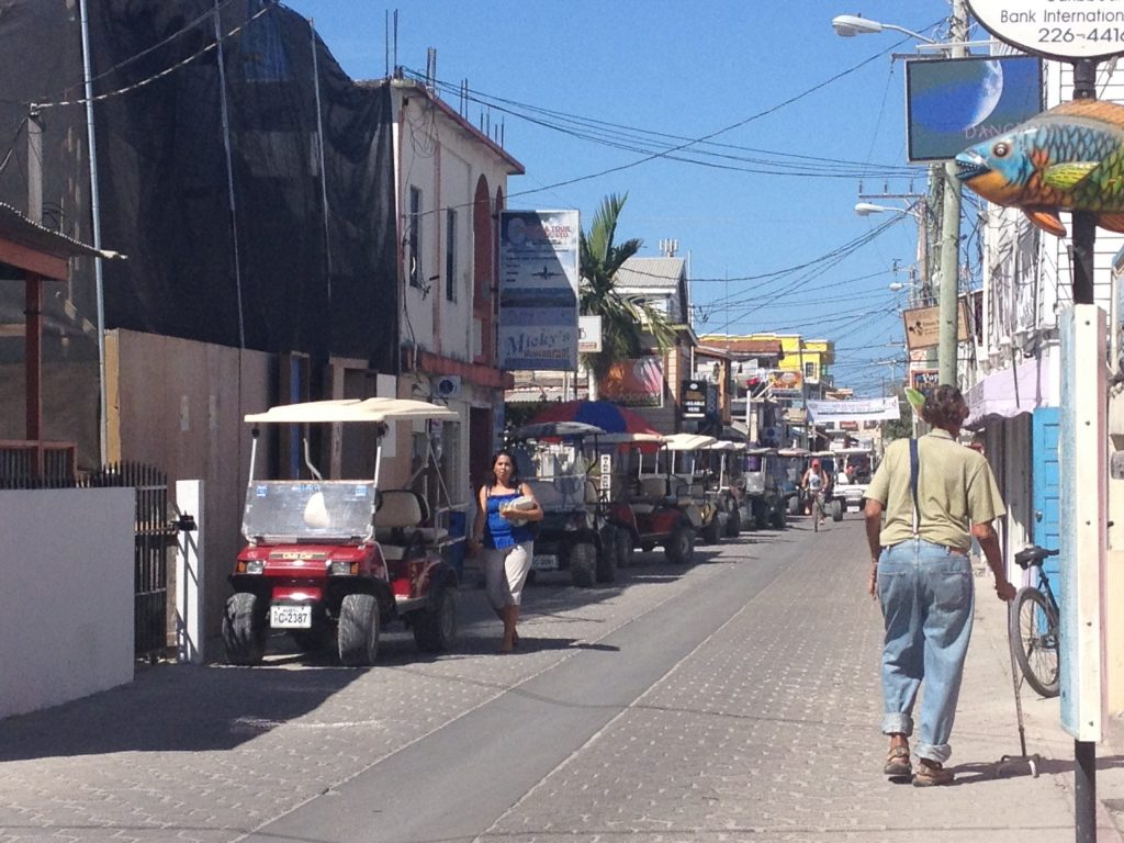 Golf carts in San Pedro, Ambergris Caye, Belize