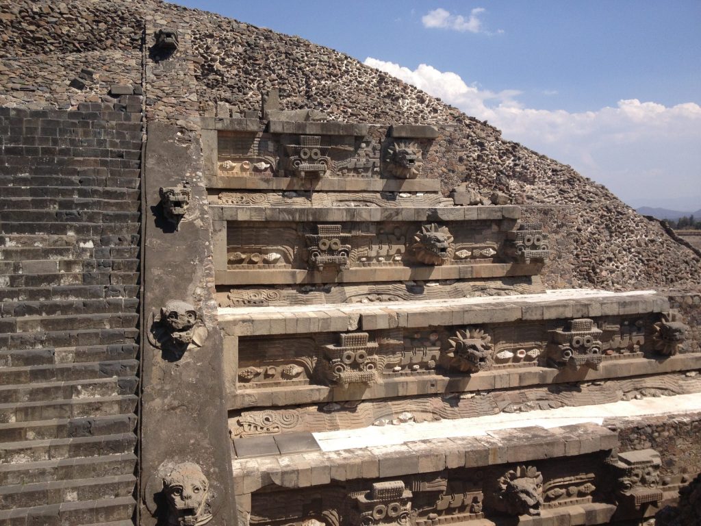 Close up at Templo de Quetzalcoati, one of the Teotihuacan pyramids