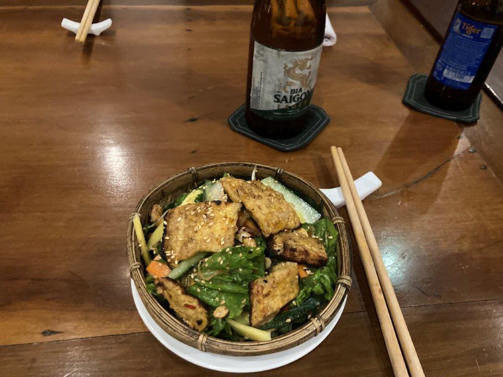 Mango salad with tofu at cooking class at Hai Cafe, Hoi An