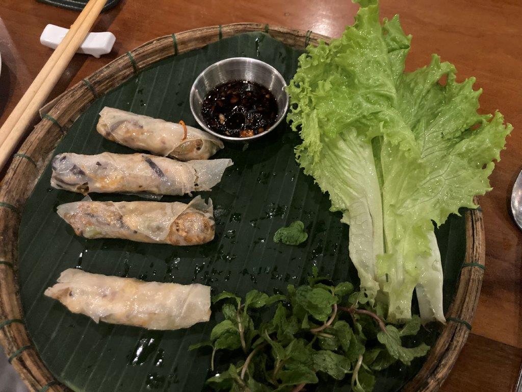 Spring rolls made at a cooking class at Hai Cafe, Hoi An