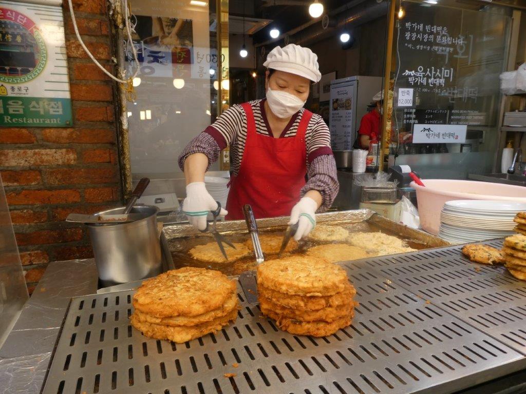 Mung bean pancakes at Gwangjong Market, Seoul