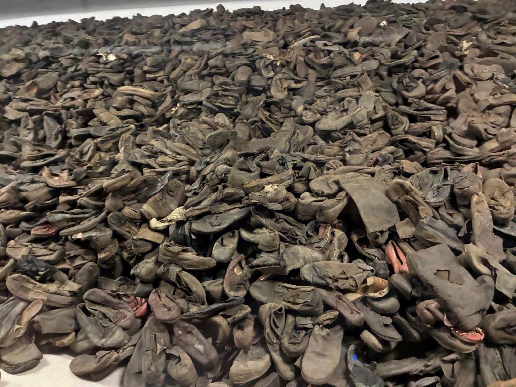 Shoes piled up at Auschwitz 1 at Auschwitz-Birkenau