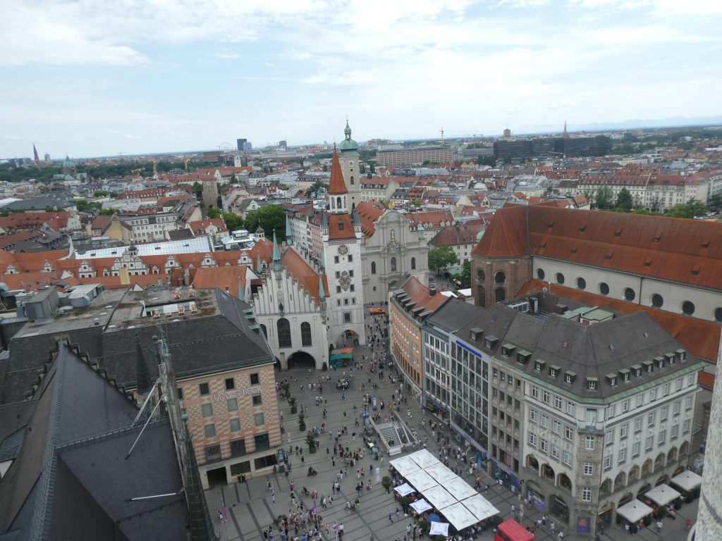 View of Marienplatz from the new town hall tower, Munich
